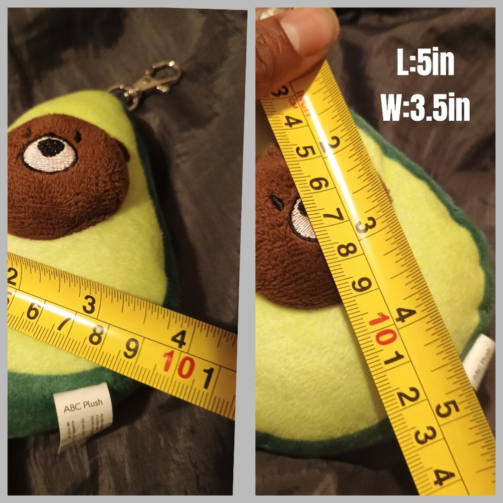 ABC Plush Avocado Keychain with Bear Design Backpack Accessory Stuffed Animal 5" - Picture 9 of 10